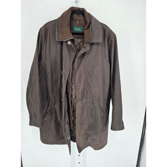 Lauren Ralph Lauren Mens Sz XL Wool Blend Trench Coat Brown Layered - Picture 1 of 4
